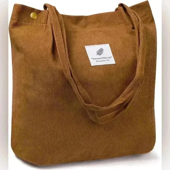 Handbags - Corduroy Small Tote Bag Light Brown Shoulder Bag Canvas